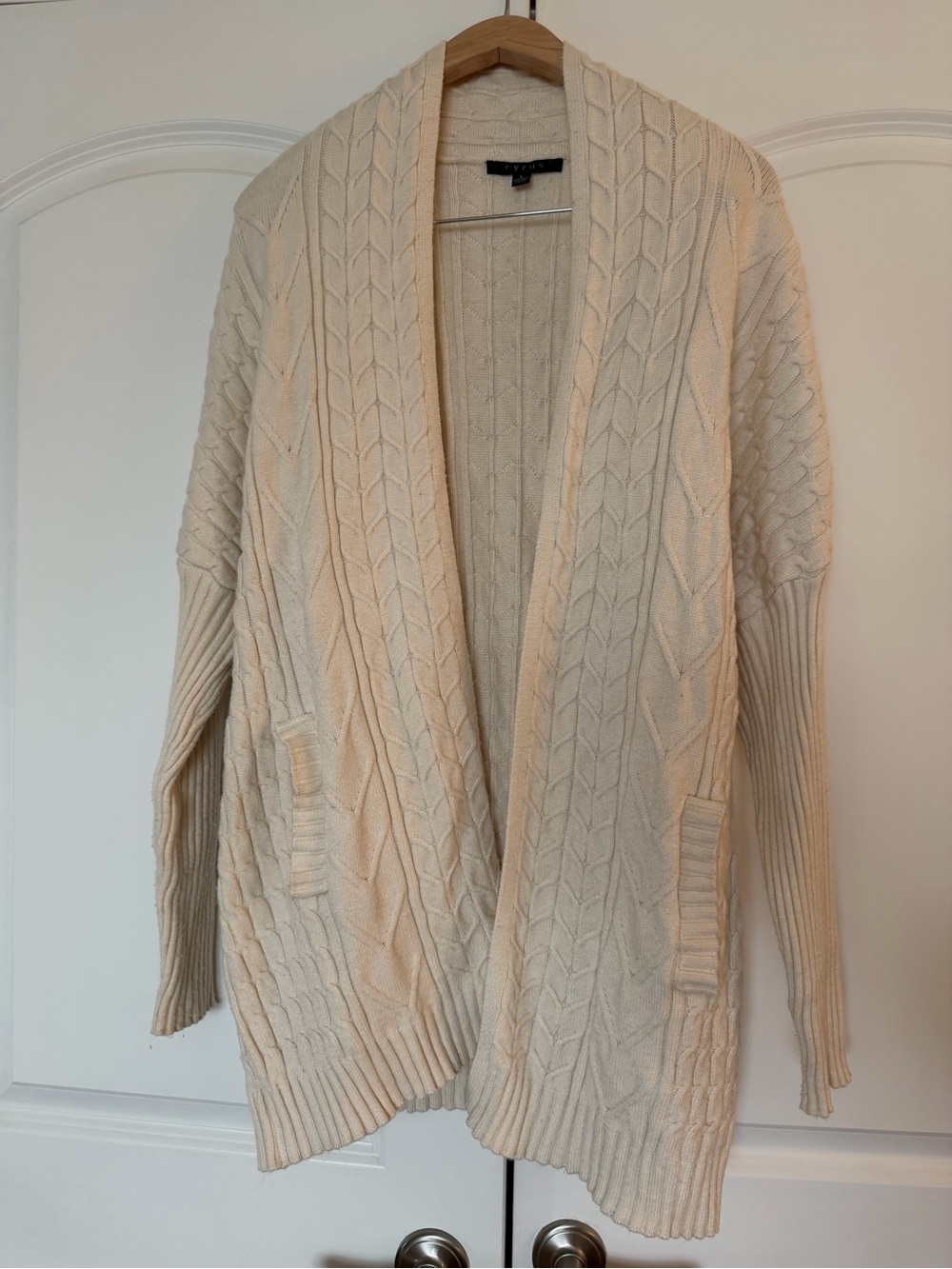 Cyrus Cream Cable Knit Open-Front Cardigan